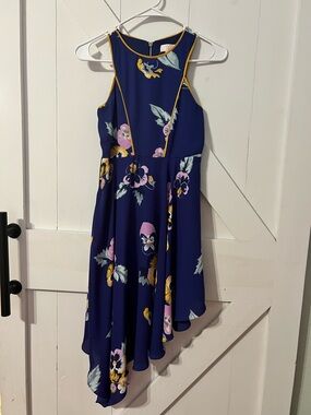 Gianni Bini Navy Floral High-Low Dress with Yellow Trim